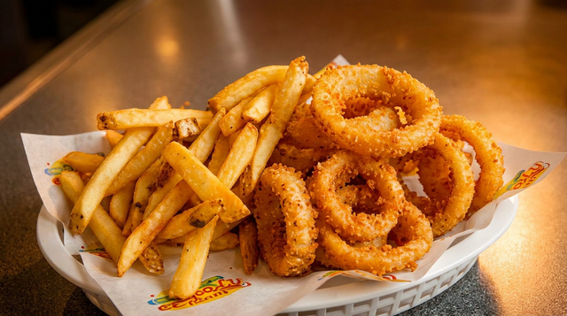 1/2 Fries & 1/2 Onion Rings.